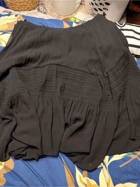 Simon Chang Black Tiered Pleated A-Line Skirt